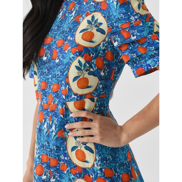 Hunter Bell Casey Dress in Orange Grove blue linen blend midi sheath Size 0 - Picture 3 of 16